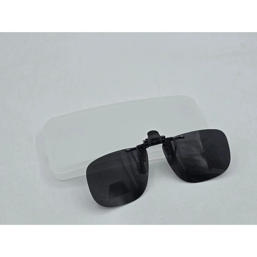 Style Polarized Clip On Sunglasses Unisex Black Rectangle Flip Up - NEW